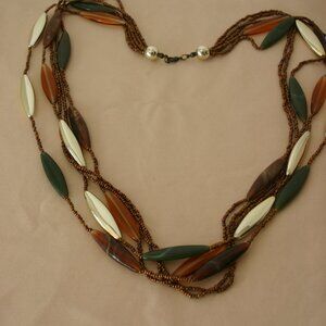 Five Strand  Bronze Seed Bead Fashion Necklace R-932